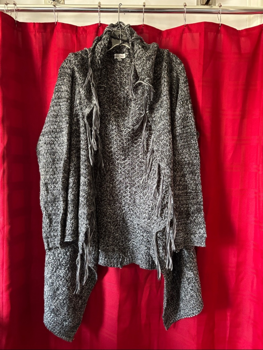 Open-Front Fringe Knit Cardigan Sweater - Gray